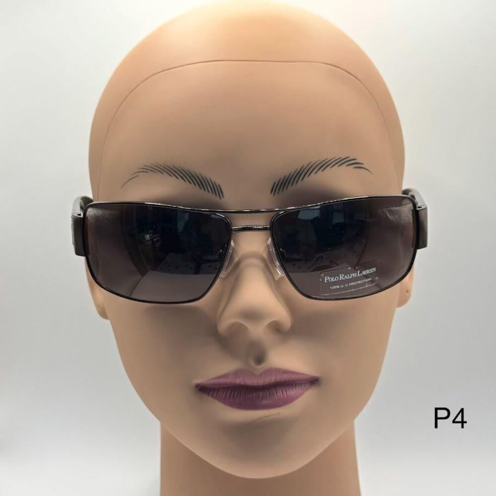 NEW Men's Y2K Ralph Lauren Metal Double Bar Sunglasses Polo 3041 Brown 64/16/125